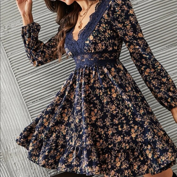 Boho floral print lace insert dress - Picture 6 of 6